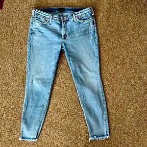 Womens SILVER jeans with frayed bottom. Light wash, Size 18 Length 29.